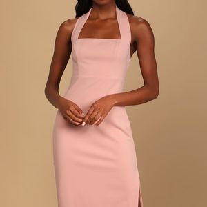 Lulus Extra Elegance Blush Pink Halter Bodycon Midi Dress